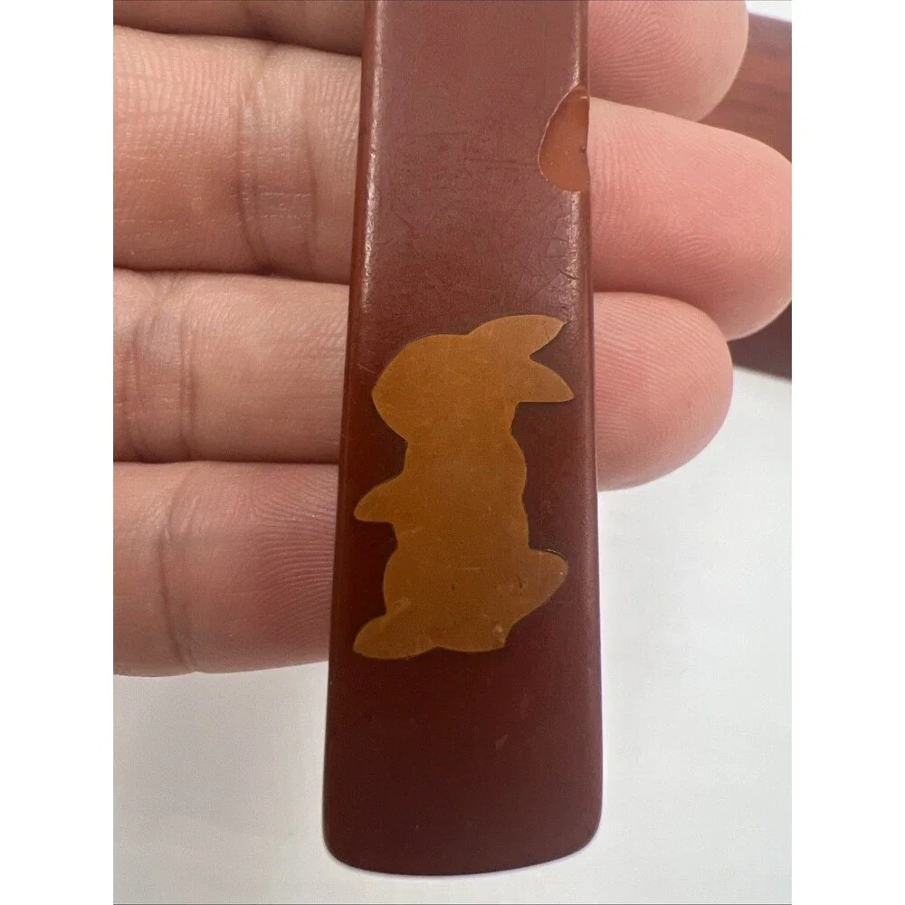 Rare Antique 1918 Child's Fork BUTTERSCOTCH Bakelite Tested Rabbit Bunny TESTED